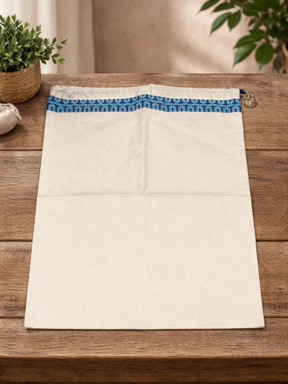 Tory Burch Cream & Blue Drawstring Dust Bag 12”x15”